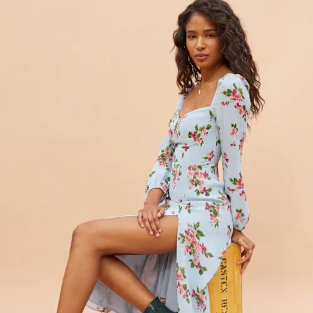 Reformation Shelby Floral Blue Dress